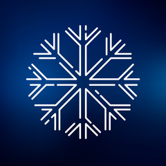 Snow flake icon. Snowflake sign. Winter symbol. Thin line icon on blue background. Vector illustration.