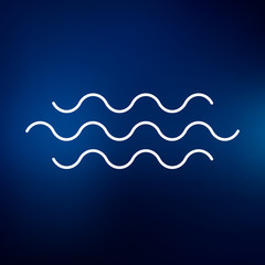 Water flow icon. river crossing sign. Flowing water symbol. Thin line icon on blue background. Vector illustration.