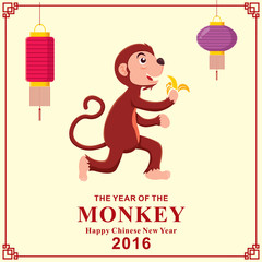 Vintage Chinese new year poster design with Chinese Zodiac monkey.