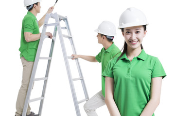 Volunteers working on construction site