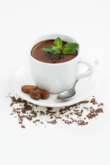 white cup with hot mint chocolate, vertical