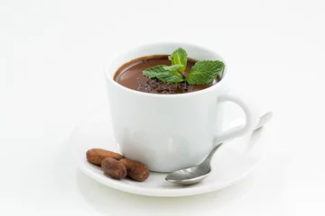 Crédence de cuisine en verre imprimé Chocolat white cup with hot mint chocolate