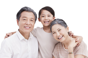 Cheerful granddaughter with grandparents