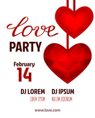 Vector Valentines party poster design. Template of flyer or poster.