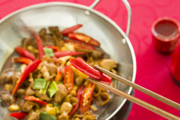 Chinese cuisine griddle pork intestines