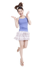 Excited young woman jumping