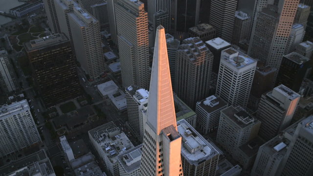 Aerial sunset view city Skyscrapers San Francisco USA