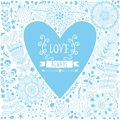 Valentine template greeting card with flowers in heart shape