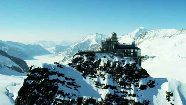 Aerial Swiss Jungfraujoch Sphinx Observatory mountain Alps 