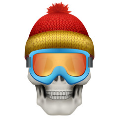  Human skull with winter hat and goggles. 