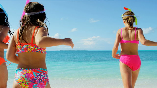 tourism lifestyle Caucasian girls children travel beach snorkeling vacation 