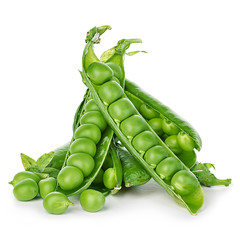 Fresh green peas close-up isolated on a white background.
