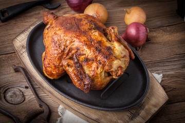 Baked chicken. Selective focus.