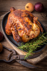 Baked chicken. Selective focus.