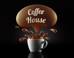 High Resolution Coffee House Splash Cup Concept.