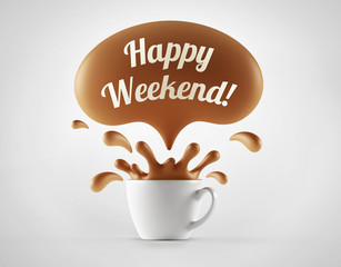 High Resolution Happy Weekend Splash Cup Concept.