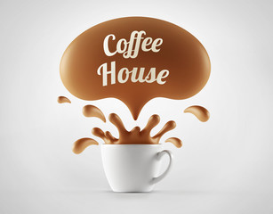 High Resolution Coffee House Splash Cup Concept.