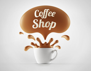 High Resolution Coffee Shop Splash Cup Concept.