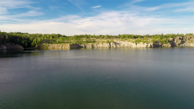 Aerial shot: Flying Over Quarry Lake
