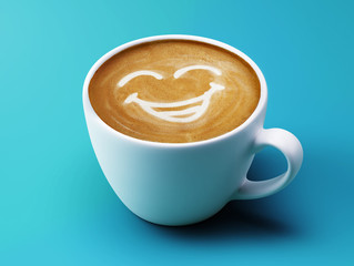 Face Laughing Coffee Cup Concept - obrazy, fototapety, plakaty