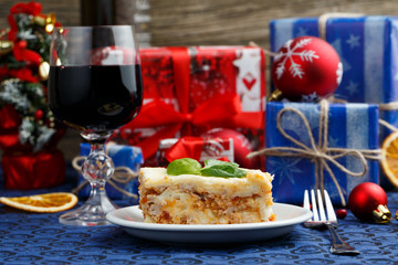 Tasty lasagna for Christmas dinner.