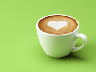 Heart Shape Coffee Cup Concept isolated on green background