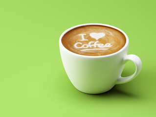 I Love Coffee Concept isolated on green background
