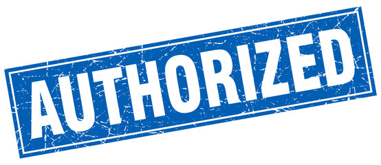 authorized blue square grunge stamp on white