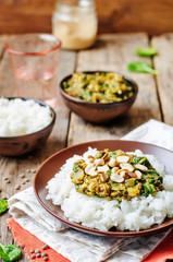 lentils, peanut butter spinach curry with rice