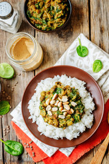 lentils, peanut butter spinach curry with rice