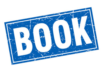 book blue square grunge stamp on white