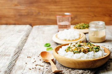lentils, peanut butter spinach curry with rice