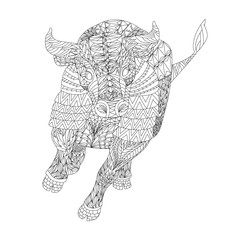 Patterned bull zentangle style. Good for T-shirt, bag or whatever print. EPS 10 vector illustration