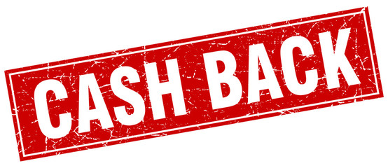 cash back red square grunge stamp on white