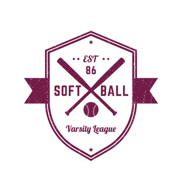 Softball vintage logo template, badge, t-shirt print, design, vector illustration