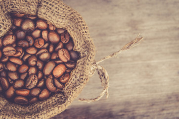 top view of coffee bean in sack