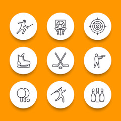 sports, games, team sport line round icons