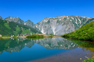 Shirouma mountains and Happo-ike Pond at Happo-one in Hakuba, Nagano, Japan