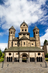 Fototapeta na wymiar Front view of the old benedictine abbey of Maria Laach, Germany, first founded in 1093