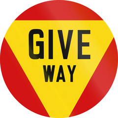 Regulatory road sign in Zimbabwe - Give way