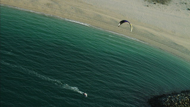 Aerial Dubai Waterfront Homes Kite surfing people UAE 