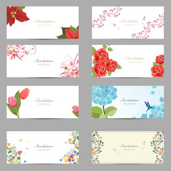 collection of cute invitation cards with flowers for your design