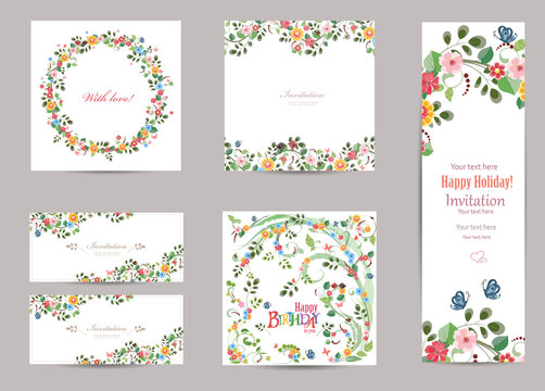 collection of greeting cards with cute flora for your design