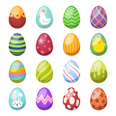 Easter eggs vector flat syle icons isolated on white background