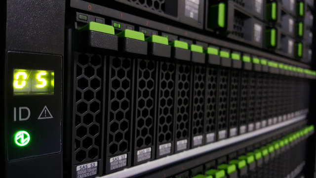 Close up array disk storage in data center
