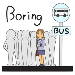 vector cartoon character woman bus stop