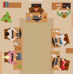 Busy business people sitting on table vector illustration