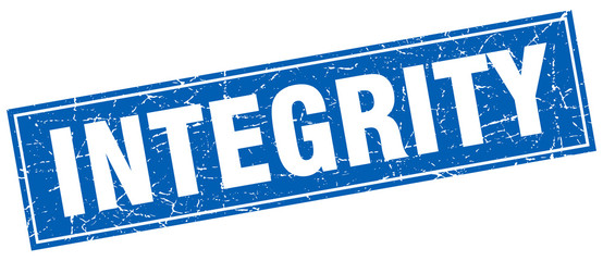 integrity blue square grunge stamp on white