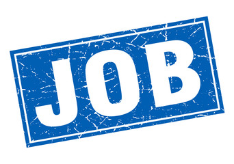 job blue square grunge stamp on white