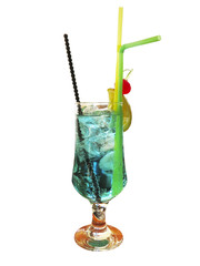 Tropical colorful alcoholic drink cocktail with ice isolated on